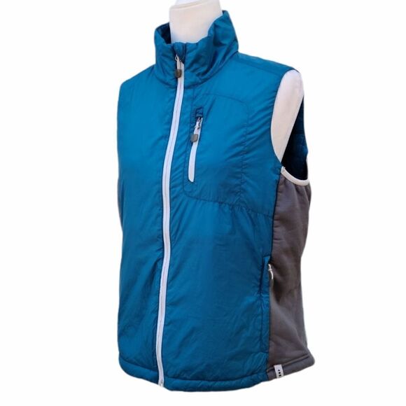 LANDS' END Blue Gray Side Panel 3 Pockets Vest Jacket Full Zip Size M High Neck - Picture 3 of 11